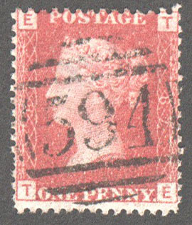 Great Britain Scott 33 Used Plate 87 - TE - Click Image to Close